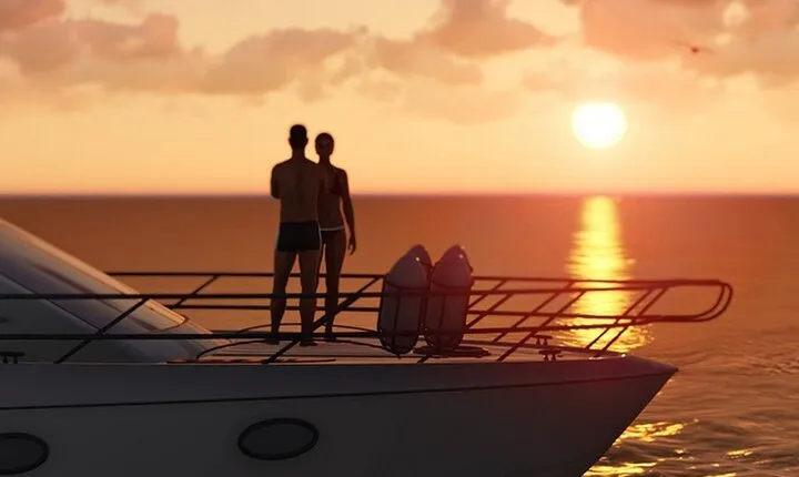 Sunset in a Private Motor Yacht