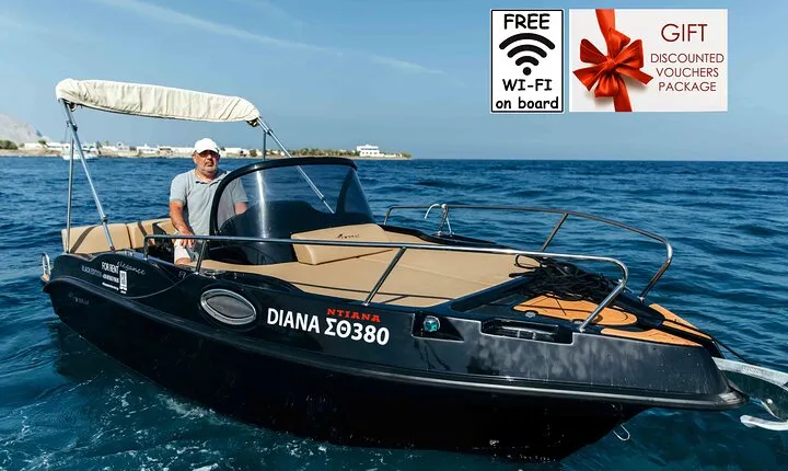 Cruise in Santorini in luxury no license required (Boat Diana)