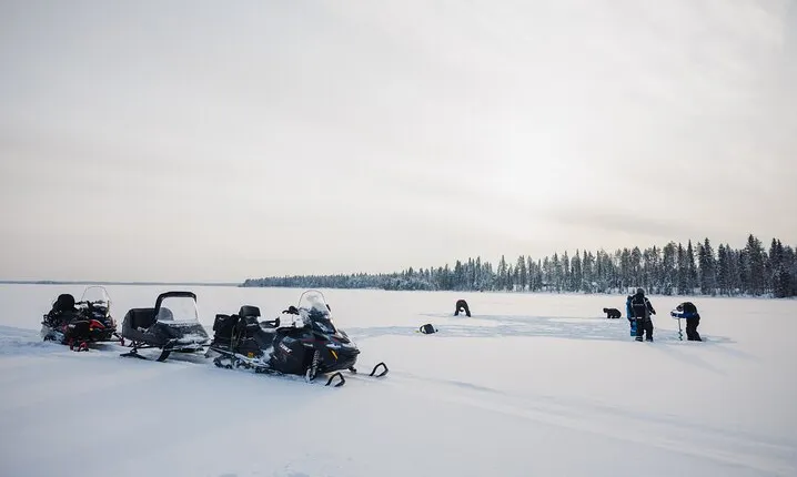Ice Fishing and Snowmobile Safari Combo in Lapland