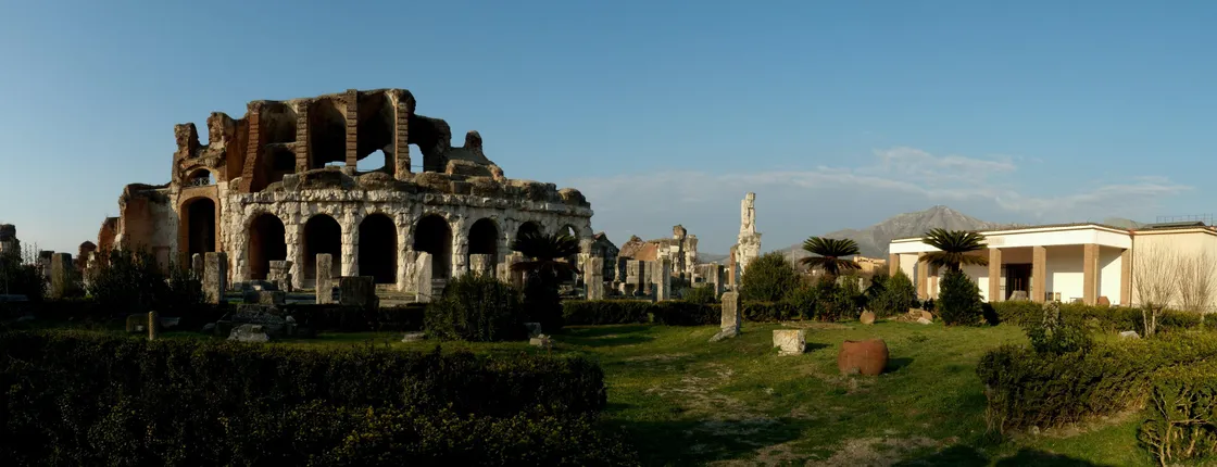 Capua amphiteater and museum with an archaeologist