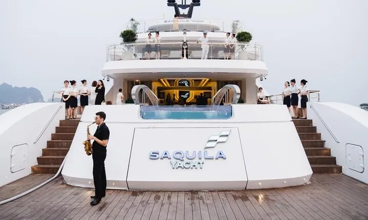 Enjoying the view of Halong City from the Super Yatch