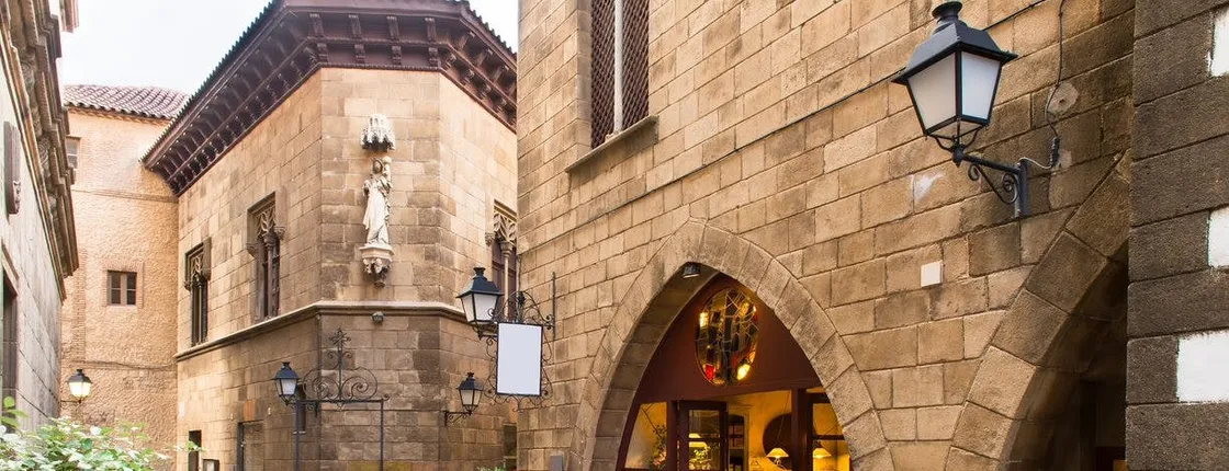 Barcelona Old Town and sky views with Montjuic Castle and cable car