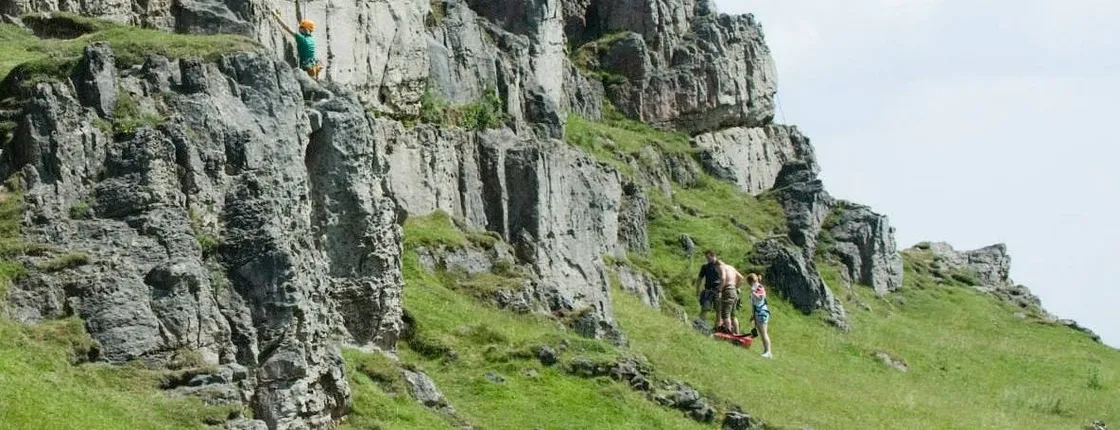 Rock climbing and abseiling in the Peak District