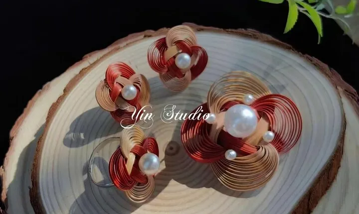 Camellia Jewelry: Bamboo Weaving for Brooch, Earring & Ring