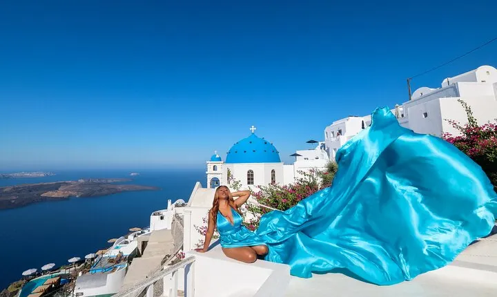 Santorini Flying Dress Photography