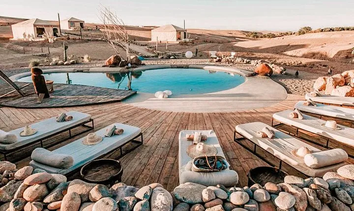 Magic Agafay Desert dinner and sunset view from Marrakech