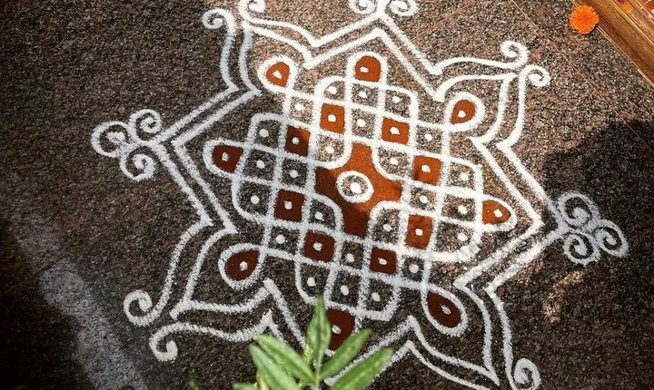 1-Hour Traditional Kolam Art class using Colored Flour with Guide