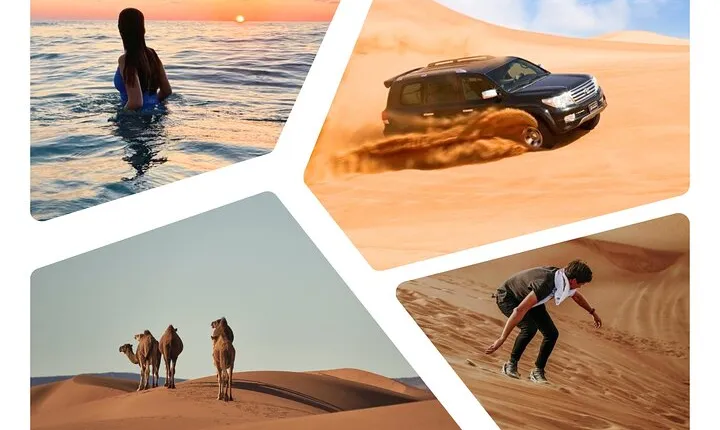 Sharing or Private Safari, Sand Boarding, Camel Ride, inland Sea Quick swim