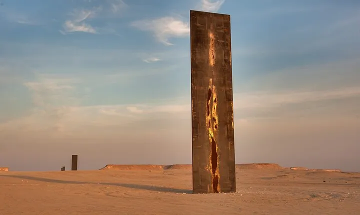 West Of Qatar Richard Serra sculpture, Mushroom Hills,Camel track