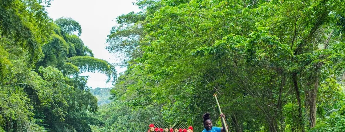 Bamboo rafting or river tubing at Chukka Village in Jamaica