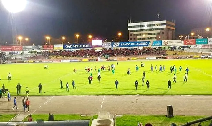 Live Soccer Game of the First League of Ecuador at the Local Stadium of Cuenca