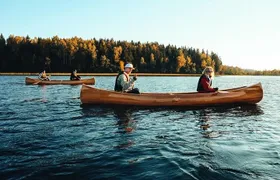 Premium guided Canoe Tour in lake Plateliai Handcrafted inventory and picnic set