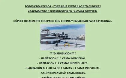 TODOSIERRANEVADA ZONA BAJA -PLAZA PRINCIPAL-Junto a los Telecabinas