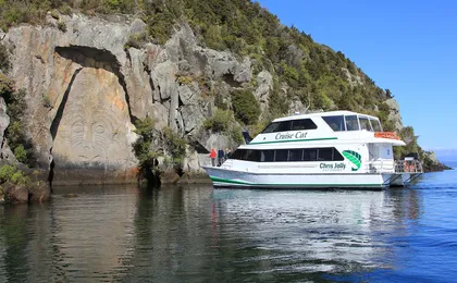Lake Taupō cruise with Māori rock carvings