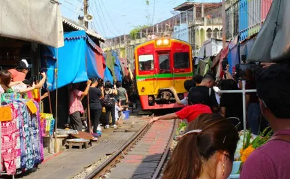 Railway market, floating market, salt farm and cycling tour from Hua Hin