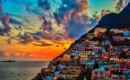 Mid-August in Positano by boat with fireworks show