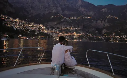 Mid-August in Positano by boat with fireworks show