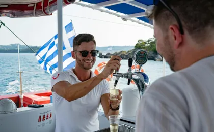 Corfu catamaran cruise with Greek lunch, drinks and optional transfers